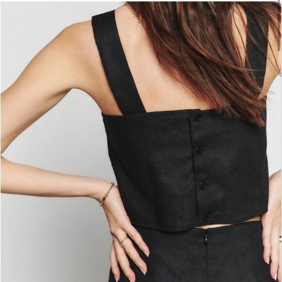 Reformation Loren Linen Crop Tank Top - Picture 2 of 5